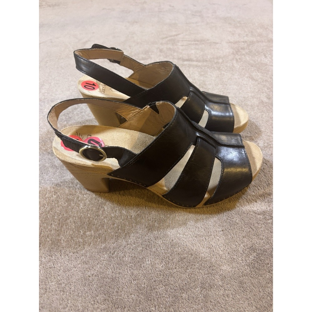 NWOB Dansko Tatiana Black Leather Slingback Block Heel Sandals Womens 41/10